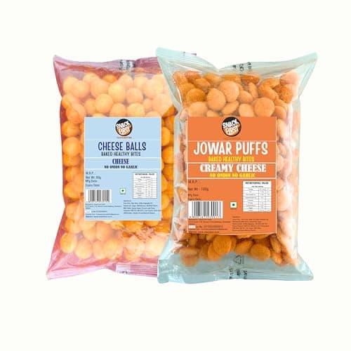 Snack First Baked Cheese Ball (80g) & Cheese Jowar Puff (100g), Pack of 2, No Onion No Garlic, Jain, Puffed Snack, Corn Puffs, Healthy Snack, Namkeen, 180g