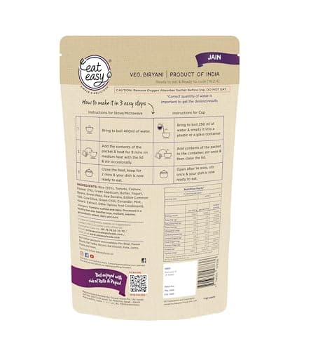 Eat Easy Ready to Eat Jain Fried Rice– 95g, No Garlic No Onion Travel Food | Just Add Hot Water & Cook, After Preparation 275g, Freeze Dehydrated Instant Fried Rice for Travel Camping | No Preservatives — image 2