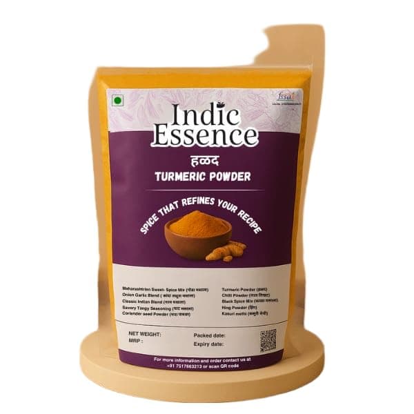 Indic Essence Pure Turmeric Powder (Halad) - 250g And No Onion No Garlic Combo | Chilli Powder, Coriander Seed Powder & Turmeric (100g Each) | PACK OF 2 — image 2