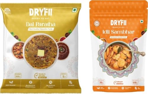 Dryfii Ready-to-Eat Dal Paratha (5 Pcs Parathas) with Idli & Sambar | Breakfast Combo Meal | Pure Vegetarian