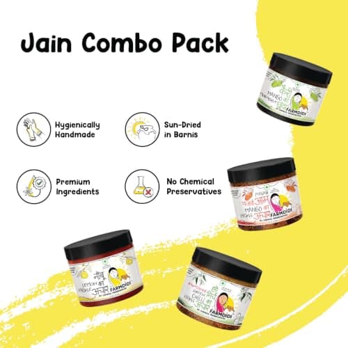 FarmDidi Jain-Friendly Pickle Combo – Pack of 4 x 325g | Punjabi Mango, Mango Chunda, Crushed Lemon & Rajasthani Green Chilli Pickles | No Onion & Garlic | Homemade | Less Oil | Preservative-Free — image 5