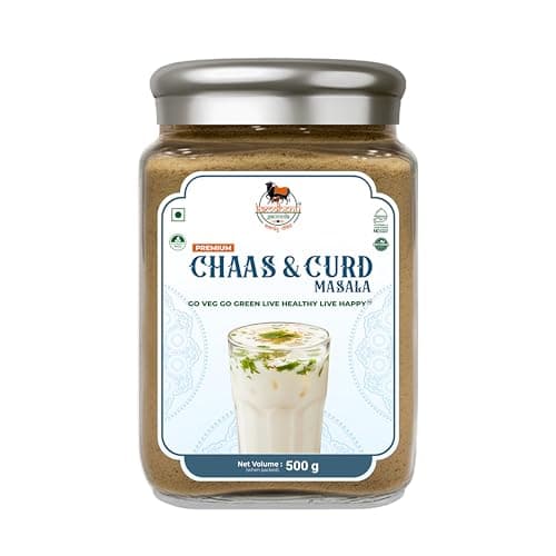 Kamdhenu Gauveda Panjabi Chaas Masala| Gujarati Chaas Masala | Blend With Natural Ingredients Cumin, Coriander, Pudina, Salt, Jeera | No Preservatives | No Onion No Garlic | Pack In Premium Organic Glass Jar With Steel Cap (500g, Chaas & Curd Masala)