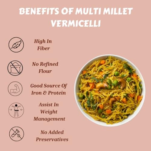 Millet Mania Multi Millet Vermicelli (210g) – 100% Natural, High Protein & Fiber | Quick-Cook Healthy Noodles for Kids & Adults | Ready in 5 Minutes (Pack of 2) — image 4