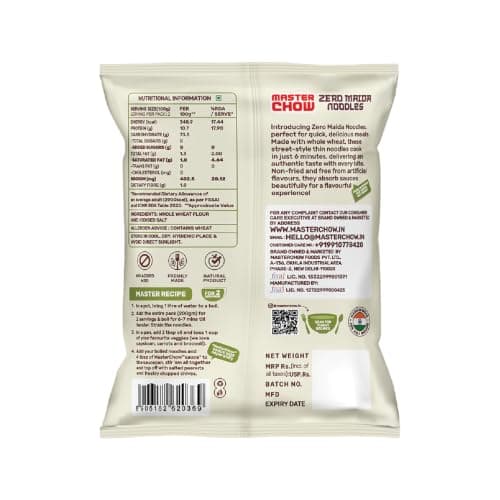 MasterChow Zero maida noodles | whole wheat noodles | 21 Grams of protein | No Preservatives and MSG (Pack of 1) — image 3