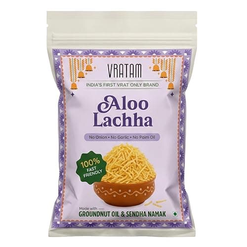 Vratam Aloo Lacha | Healthy Namkeen Aloo Bhujia for Diet | No Onion No Garlic No Palm Oil | Homemade Tasty Snacks made in Groundnut Oil | Guilt Free Snacks Jain Friendly | 110G (pack of 1)