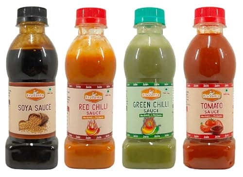 Fruvanta Jain Combo Without Onion/garlic/Potato Soya Sauce (200gm), Tomato Sauce (200gm), Green Chilli Sauce (200gm), Red Chilli Sauce (200gm) (Pack of 4)