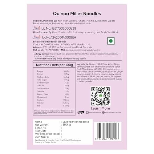 Kiwi Kisan Window Quinoa Millet Noodle, 180g | No Maida, No MSG | Instant Cooking | High Protein & Fibre | Wholesome & Tasty — image 3