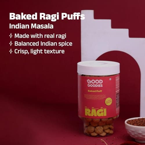 Good Goodies Baked Ragi Puff Indian Masala | Baked Not Fried | Millet-Based Snack | No Maida, No Palm Oil, No Maltodextrin | No Artificial Colours or Preservatives | Light & Crunchy | Diet-Friendly | 100g | Pack of 1 — image 6