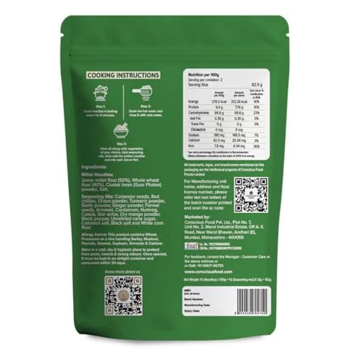 Conscious Food Millet Noodles | 162g | Pack of 3 | No Preservatives | No Maida | No Msg | No Artificial Colors or Flavors, No Trans Fat & Cholesterol — image 2