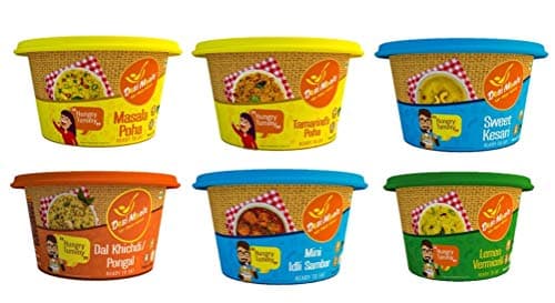 Ready to Eat Breakfast Food Jain Special -Tasty & Healthy Eat Food Products (Pack of 6, 100G Each)Masala Poha, Tamarind's Poha, Sweet Kesari, Lemon Vermicelli, Dal Khichdi (Pongal), Mini Idli Sambar — image 2