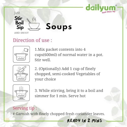 Dailyum Instant Tomato Soup 50g | No Onion No Garlic | Ready To Eat Instant Soup |100% Natural | No MSG | Gluten-free | Serves 4 | Jain | Pack of 5 — image 7
