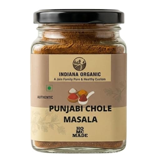 Indiana Organic Punjabi Chole Masala | Authentic North Indian Spice Blend | No Preservatives, No Additives, Gluten Free | Freshly Ground Whole Spices | Homemade Taste | 150g Glass Jar | No onion & garlic added