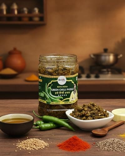 Baya India Homemade Hari Mirchi ka Achar | Green Chilli Pickle | Teekha mast | Spicy & Tangy | No Chemical & No Preservatives | Sun-Dried | No Vinegar | No Garlic & No Onion | 350g Plastic Jar — image 5