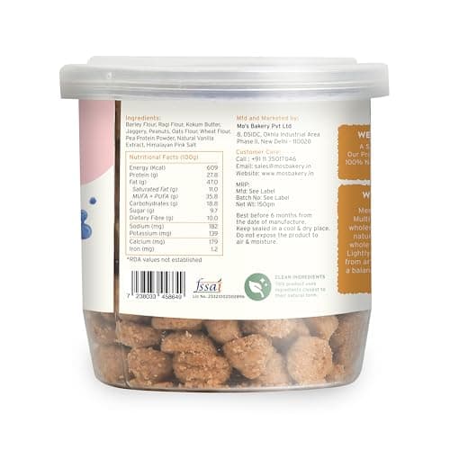 Mo’s Peanut Butter Protein Cookies – 150g | 27 G protein per 100g serve | Mini Cookies | Multigrain, Plant-Based Snack with Ragi, Oats, Barley & Jaggery | No Palm Oil, No Maida, No Refined Sugar — image 2