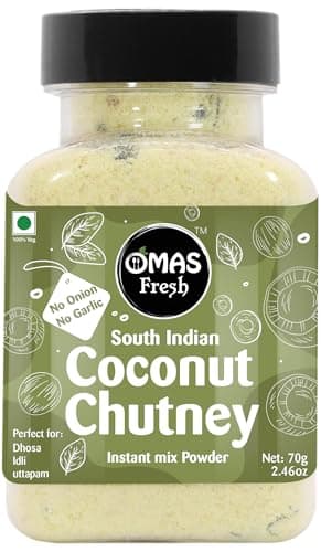 Omas Fresh No Onion, No Garlic South Indian Coconut Chutney Instant Mix Powder Perfect for Dosa, idli, Uttapam (Just Add Curd/Water to Use) (70g, White Coconut Chutney)