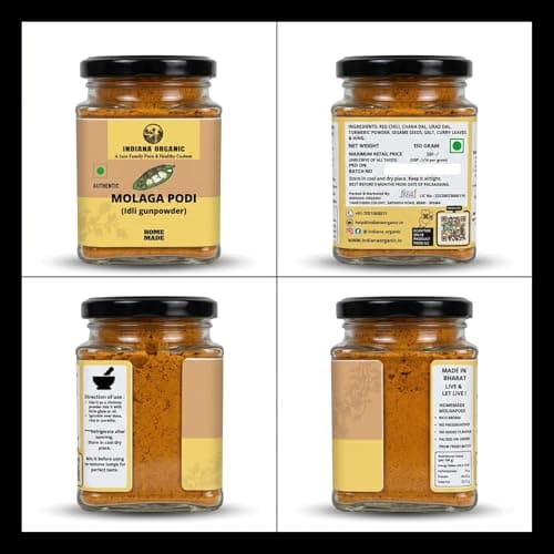 Indiana Organic Molaga Podi 150 g – Authentic Idli Gunpowder | Homemade Chutney Powder | No Onion No Garlic Jain Podi Masala | Organic South Indian Malgapodi for Dosa & Idli — image 2