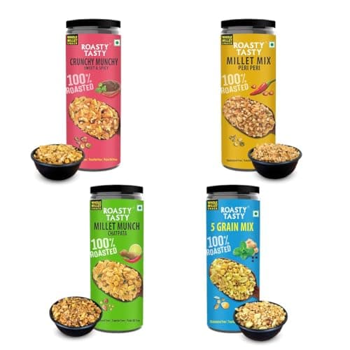 Roasty Tasty Millet Namkeen Combo | 100% Roasted, Non-Fried Munchies | 4 Flavours – Pudina, Peri Peri, Chatpata, Sweet & Spicy | 20% Millets | Healthy Snacks for Kids & Adults | Palm Oil-Free | 300g — image 6
