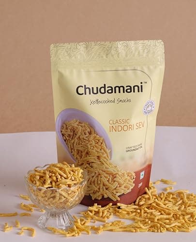 Chudamani Classic Indori Sev, Kettlecooked Snacks, Crispy and Spicy Namkeen, Famous Indori Cooked Snacks Namkeen - 250gm
