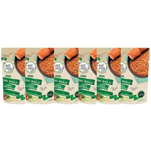 Eat Easy Ready To Eat Jain Pav Bhaji, 65gm (Pack of 6) | Just Add Water and Cook | No Onion No Garlic, Vegetarian Healthy Instant Food for Travel, Trekking, Campign | No Preservatives | No Added Artificial Colours & Flavours