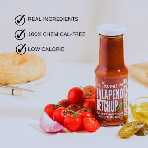 The Gourmet Jar Jalapeno Ketchup 225g| 100% Natural, No Preservatives, No Artificial Colors, No Artificial Flavouring agent| No Refined Sugar| Low Calorie| No-trans-fat| Healthy ketchup| Made with Fresh Tomatoes and Jalapenos| Homemade taste| Hot, Sweet & Spicy| Pack of 1 — image 5