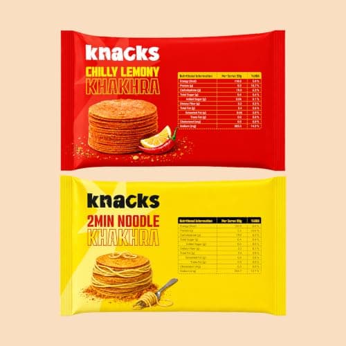 Knacks Masala Khakhra Pack | 2Min Noodle + Chilli Lemon Coin Khakhra, 6 x 30g | 119-120 Calories Per Pack | Healthy Snack Gift Box | No Palm Oil, No Maida, Not Fried | High Protein — image 2