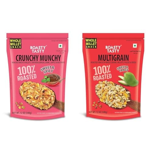 Roasty Tasty Crunchy Munchy 340G|Healthy Snack|No Onion No Garlic|Ideal Millet Namkeen For Kids + Roasty Tasty Multigrain Diet Mixture - Palm Oil Free for Kids - Millet Namkeen - Healthy Snacks