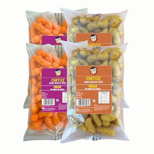 Snack First Baked Corn Puff (2) Masala Chitoz (2) Chitoz, Pack of 4, No Onion No Garlic, Jain, Puffed Snack, Corn Puffs, Healthy Snack, Namkeen, Each 80g