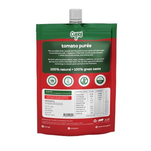 CURRYiT Tomato Puree | Made With 100% Fresh Hand Picked Tomatoes | No onion & Garlic | Tomato Paste For Cooking Pasta & Curries | No Added Preservatives or Colors | Pure & Natural (100g x 3) 300g — image 7