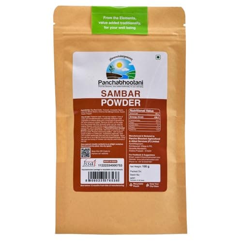 Panchabhootani Sambar Powder 100g | South Indian Authentic Flavour | Easy Digestion - Vegan | No Garlic | No Onion | Delicious Sambar At Home | No Preservatives (Small, 100.00, gram) — image 2