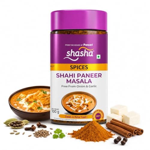 Shasha Shahi Paneer Masala 100g - Spice Mix for Rich & Creamy Shahi Paneer - No Onion or Garlic - From the House of Pansari