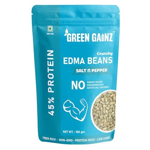Green Gainz Roasted Edamame Salt n Pepper Flavour 100gm | Healthy Namkeen Snacks | Vegan | High Protein Snack | Weight Loss Friendly | No Palm Oil | Roasted, Not Fried