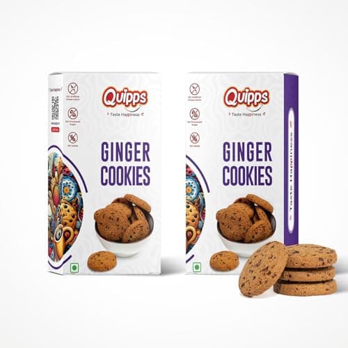 Quipps Premium Ginger Cookies | Pack of 2 (200g Each) | Healthy Biscuits with Real Ginger, Jaggery & White Butter | No Maida, No White Sugar, No Preservativess | All Natural Ingredients & Crunchy Biscuits | Freshly Baked Snacks for Tea, Breakfast & Gifting