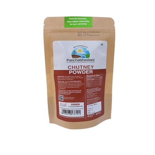 Panchabhootani Chutney Powder 200g| Savour As Dip Or Chutney, Sprinkle Over Dosa & Idly, Long-Shelf Life, No Garlic & Onion, No Added Preservatives & Colour, Purely Hand Picked lentil & Red Chilies — image 3