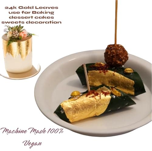 Gold Leaves 24k Edible Pure Veg Gold Leaves 75MM”x50MM” Size 25pcs Gold Vark Sheets, Varak for Sweets, Cake Decoration, Ice Cream, Serums, Ayurvedic Medicine, Royals Foods, Face Facial Spa, Nails — image 2