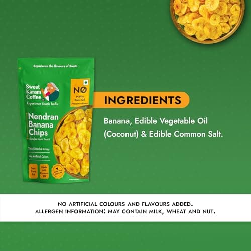 Sweet Karam Coffee Nendran Banana Chips – 200 grams | Made with 100% Coconut Oil | No Preservatives | Kerala Special Crispy, Thin Sliced Yellow Plantain Wafers | Healthy Tea Time Snack — image 6