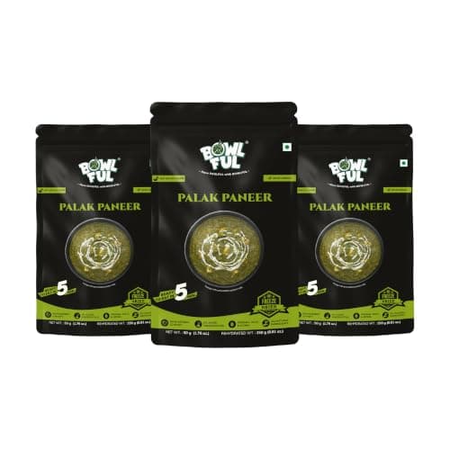 BowlFul Palak Paneer, 50 GMS, Creamy Spinach Based Gravy with Cottage Cheese and No Onion or Garlic | Pure Natural, Freeze Dried Food (Pack of 3)