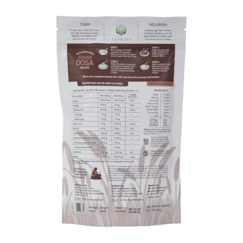 Tvarish Instant Jowar Dosa Mixes (2 * 200g) | Millet, Lentil & Quinoa based | Gluten Free | No Maida, No Preservatives, No Rice, No Baking Soda | Healthy South Indian Breakfast — image 3