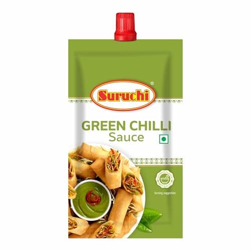 Suruchi Green Chilli Sauce - 85g | Spicy Sauce with Fresh Green Chilies | Perfect for Chinese & Indian Cooking, Marinades, Stir-fries & Dipping | No Onion No Garlic Jain Chilly Sauce (Pack of 1)