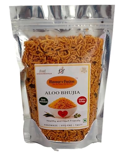 FLAVOUR N FUSION Aloo Bhujia Namkeen | Crispy and Crunchy Savoury Snack | NO Onion NO Garlic | Handmade and Hygienically Prepared | No Artificial Colors or Flavours | Freshly Packed | 500 gm