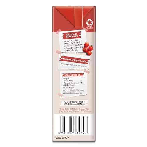 Dabur Hommade Tomato Puree : Made from Ripe Tomatoes with No Added preservatives - 200 gm — image 6