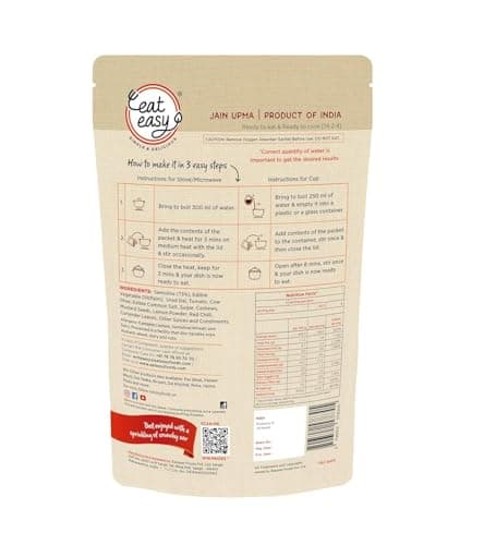 Eat Easy Ready To Eat Jain Upma- 85gm | Just Add Water and Cook | No Onion, No Garlic, No Maida | Made with Suji, Ghee, Cashew | Freeze Dehydrated Instant Healthy & Delicious Upma for Travel, Hostel, Trekking, Camping, Hiking | Supports Digestion, Good Source of Nutrition, Iron — image 2