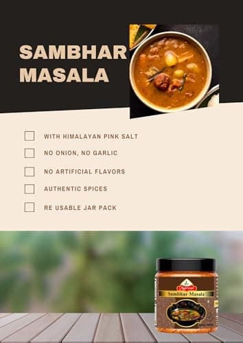 Marwar Sambar Masala Powder with Natural Oils - 400g, Blended Spice for Authentic Taste and Colour, Mouth Watering South Indian Rasam, No Garlic & Onion Used (Jar Pack) — image 3