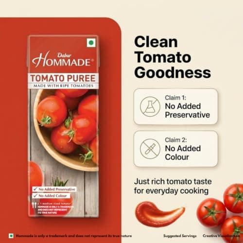 Dabur Hommade Tomato Puree : Made from Ripe Tomatoes with No Added preservatives - 200 gm — image 4