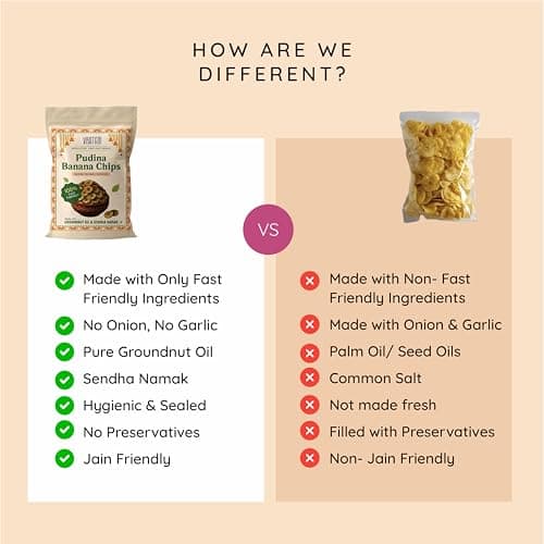 Vratam Pudina Banana Chips | Healthy Snacks for Diet | No Onion No Garlic No Palm Oil | Tasty Homemade Pudina Banana Chips | Thinnest Namkeen chips made in Groundnut Oil | 60G (pack of 1) — image 5