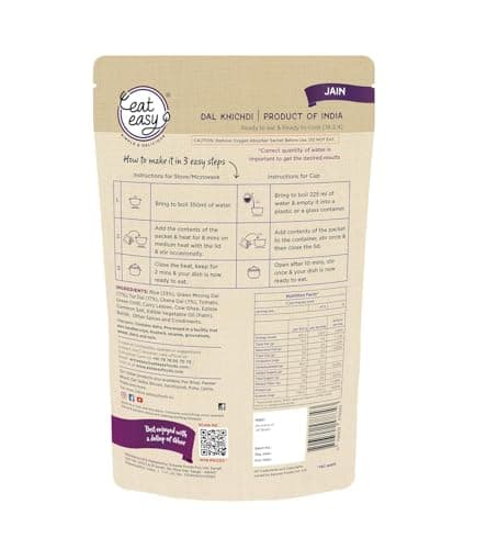 Eat Easy Ready To Eat Jain Dal Khichdi, 92gm (Pack of 2) | Light on Stomach High Protein & Fiber, Freeze Dehydrated Healthy Instant Food for Travel, Office | No Preservatives | No Onion, No Garlic | Just Add Water and Cook — image 2
