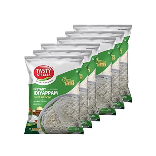 Tasty Nibbles Instant Idiyappam 100Gm X 6 (Pack of 6) | Rice Noodles | 1 Minute South Indian Breakfast | Quick & Easy Soft Idiyappam | String Hopper | Indiappa | Noolappam | Ottu Shavige - Vegetarian