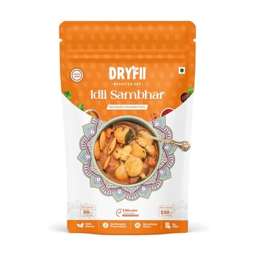 Dryfii Ready-to-Eat Instant Idli Sambhar | Pure Veg | Freeze Dried | Suitable for Jain | Rehydrated Weight 230 g