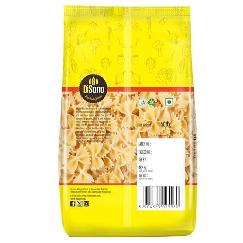 DiSano Farfalle Pasta 500g, Healthy Pasta, Made with 100% Durum Wheat Semolina, 100% Suji, No Maida, Source of Protein & Fibre, Non-Sticky — image 8
