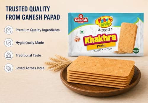 Ganesh Fancy Bites Plain Khakhra 25g Pack of 10 | Sada Khakra Snack Pack | No Preservatives Ready to Eat Whole Wheat — image 7
