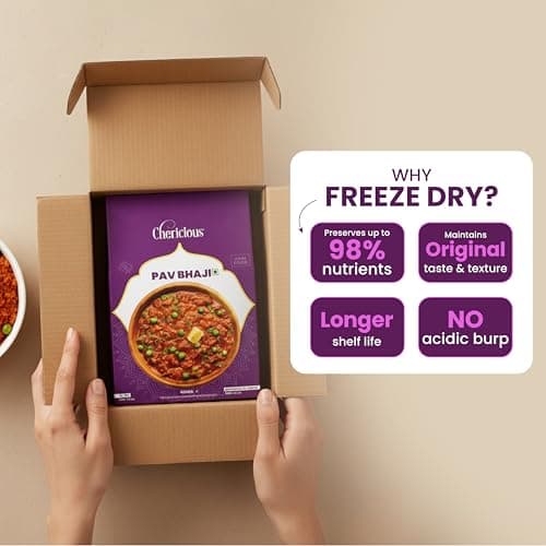 Chericious Ready to Eat Jain Pav Bhaji | Freeze Dried-400 gm| No Onion No Garlic | Indian Street Food Style | Instant Heat & Eat Meal (Pav Bhaji) — image 7